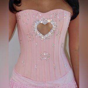 Sabrina Carpenter-Inspired Heart Cutout Rhinestone Corset Top